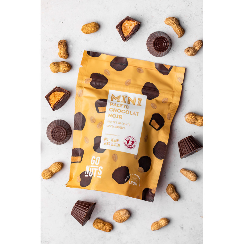 Mini Palets Chocolat Noir Beurre de Cacahuètes bio 120g | Go Nuts Mini Palets Chocolat Noir Beurre de Cacahuètes bio 120g | Go Nuts